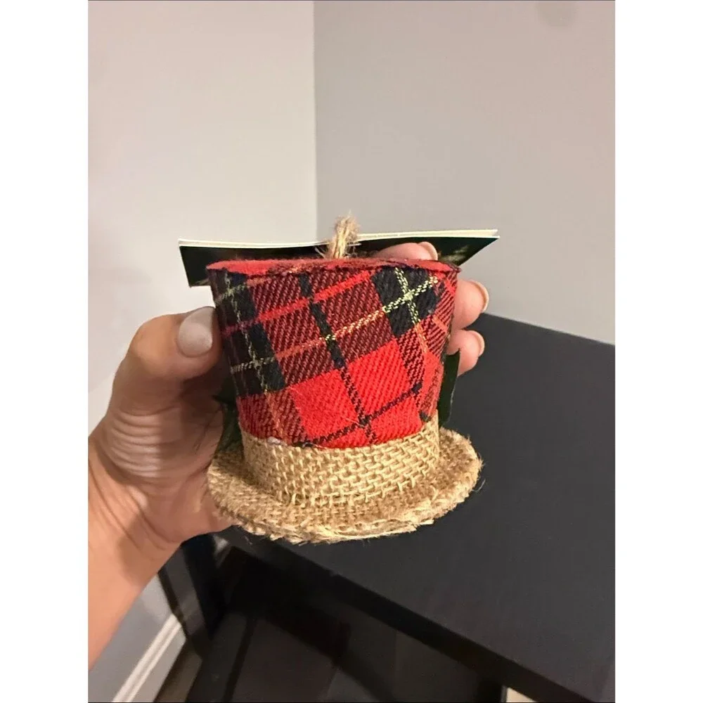 Buffalo Plaid Mini Top Hat Christmas Ornament Rustic Farmhouse Tree Decor